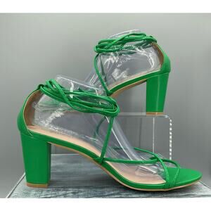 NEW Allegra K Women’s Strappy Lace up Chunky Heel Sandals Green Size 1142